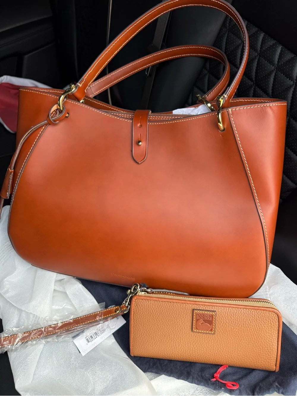 Dooney & Bourke Saddle Brown Leather Tote with Matching Wallet